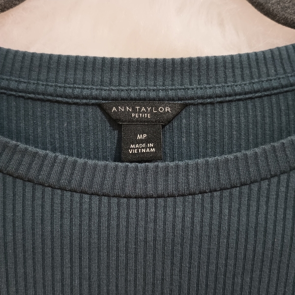 Ann Taylor Petite Green and White Striped Ribbed Long Sleeve Top Size MP - Picture 10 of 10